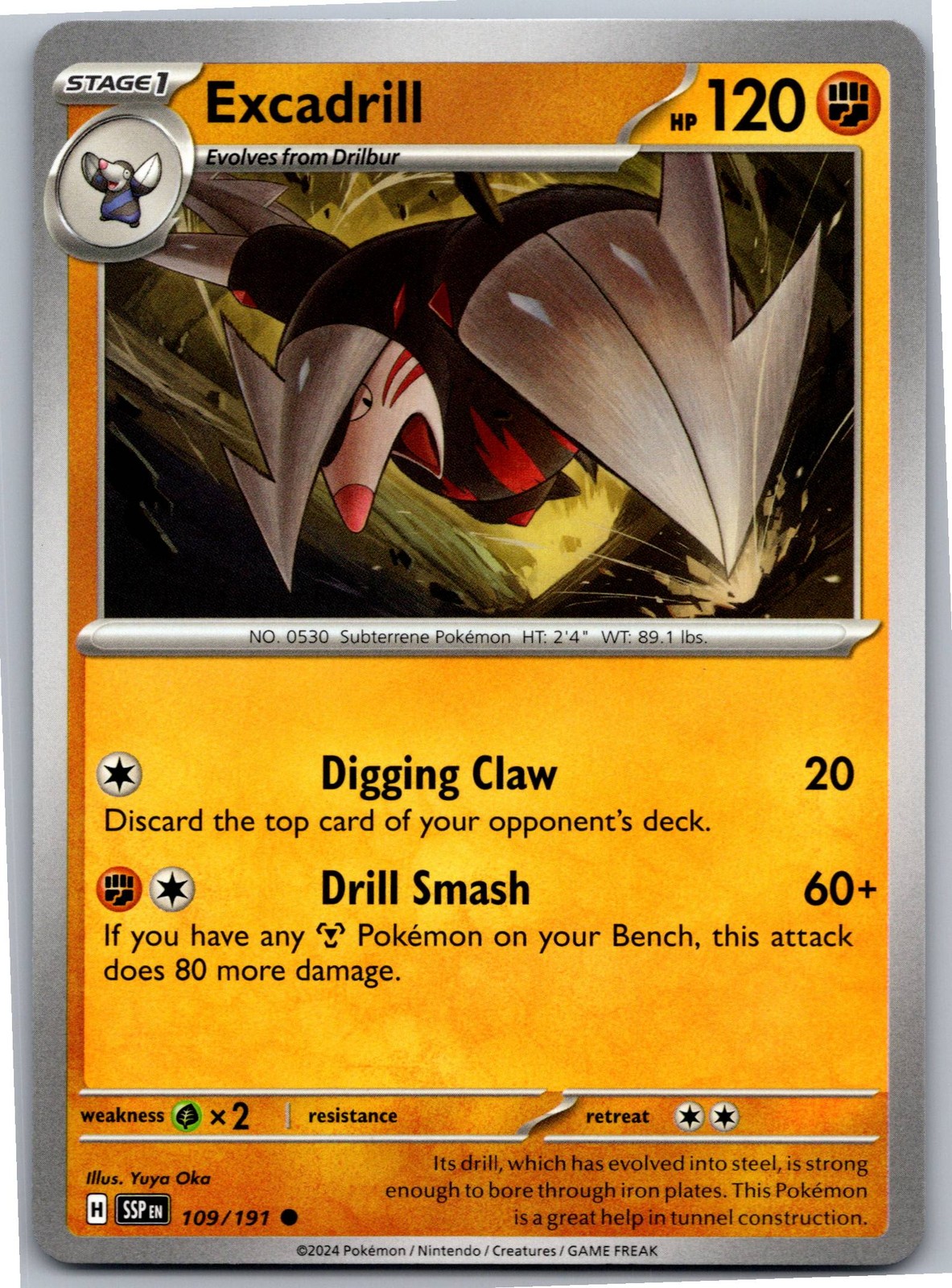Excadrill - SV08: Surging Sparks 109/191 - Common - NM Pokémon TCG