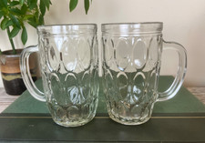 Vintage Dimpled Oval Dot/Thumbprint Pattern (Set Of 2) Beer Glasses W/Handles 5"