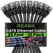 GEARit Cat 6 Ethernet Cable Pack - 10-Pack 25 ft Cat6 25 Feet, 25 Black