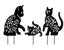 3 Ornamental Outdoor Cats Garden Metal Cat Statue Decor 3 Cats Black