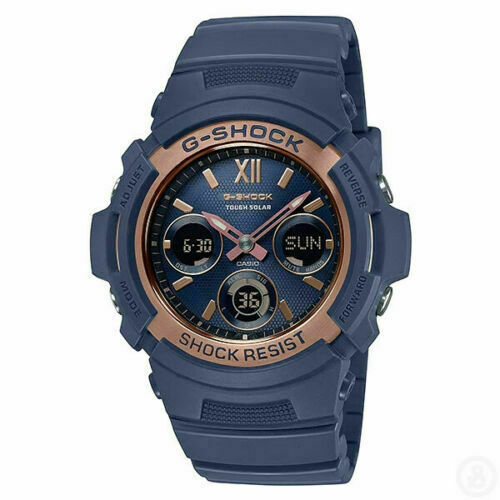 g shock navy blue rose gold