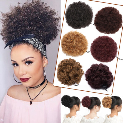 Afro Drawstring Spring Curly Bun Clip In Puff Pony Tail Hair Extension Chignon