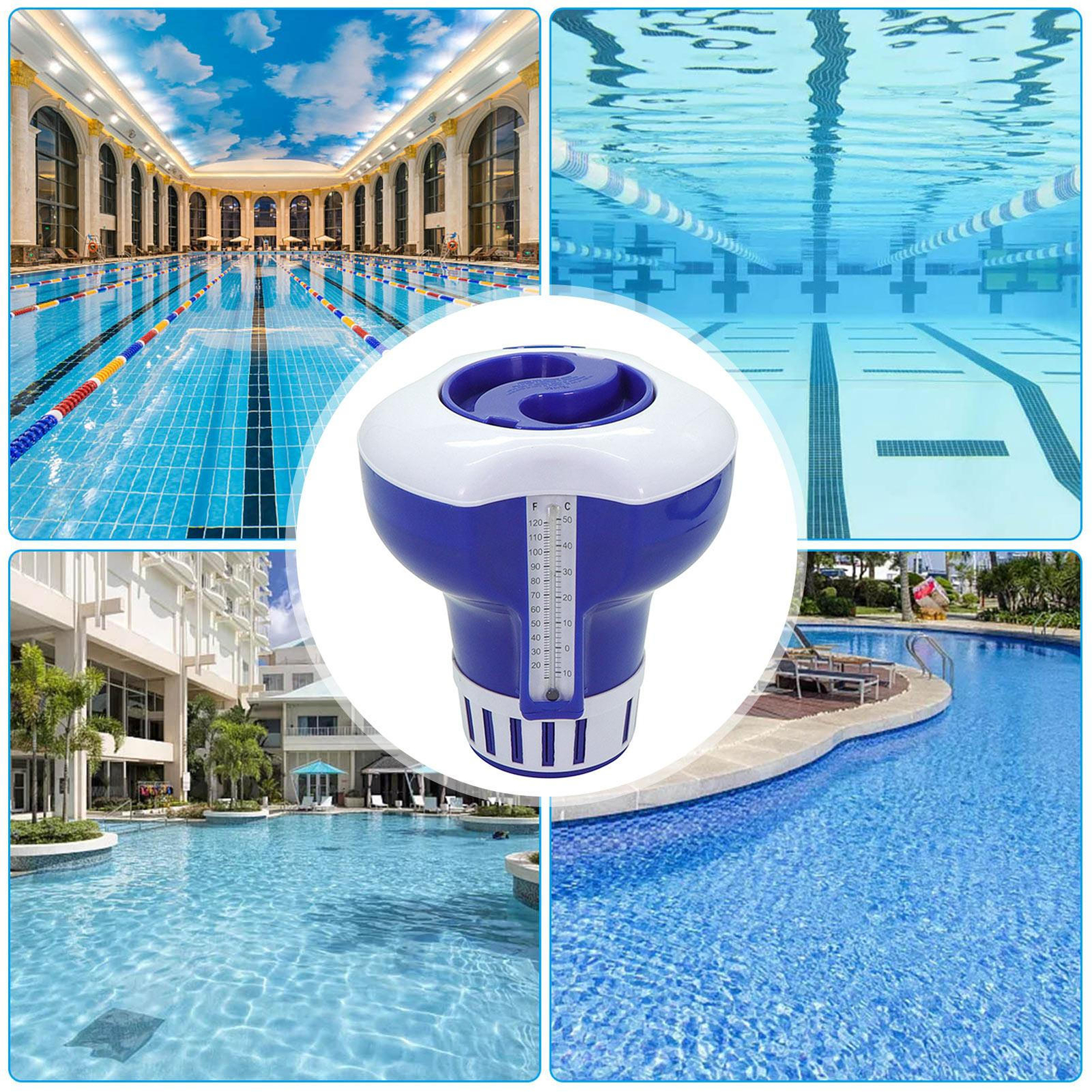 Pool accessories with thermometer 7 inch dispenser