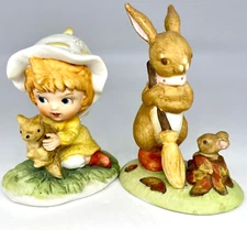 Lot/2 Vintage LEFTON CHINA Hand Painted Ceramic Figurines 2889 & 1529 Rabbit