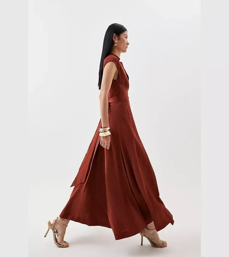 Karen Millen V Neck Wrap Detail Woven Midi Dress Size UK 6 RRP £299 Sold Out image 2