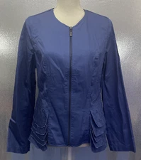 LOGO Lori Goldstein Jacket Instant Chic Womens Sz XS Blue Full Zip Eyelet Ruffle