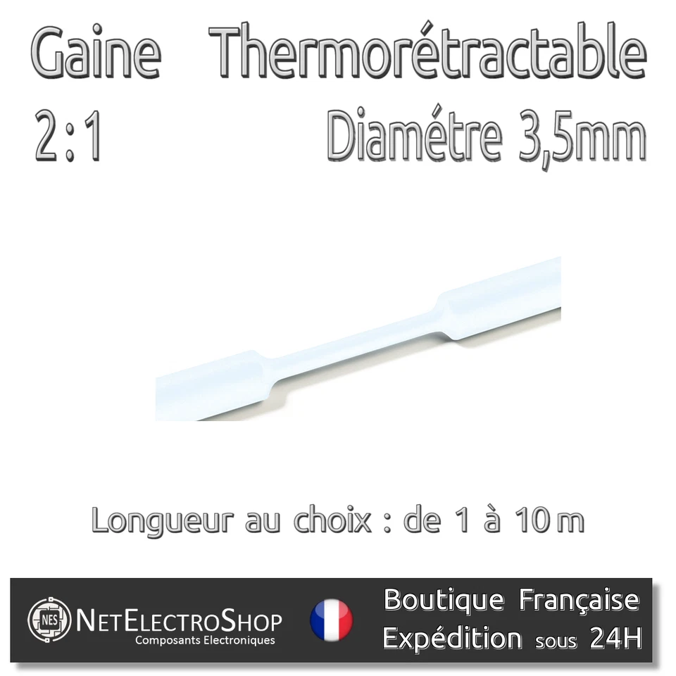 WOER Gaine Thermorétractable 2:1 - Diam. 3,5 mm - Transparent - 1 à 10m #081
