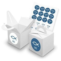 Itenga 24X WüRfelbox Griff Weiß Sticker Fisch Danke Blau Kommunion Konfirmation