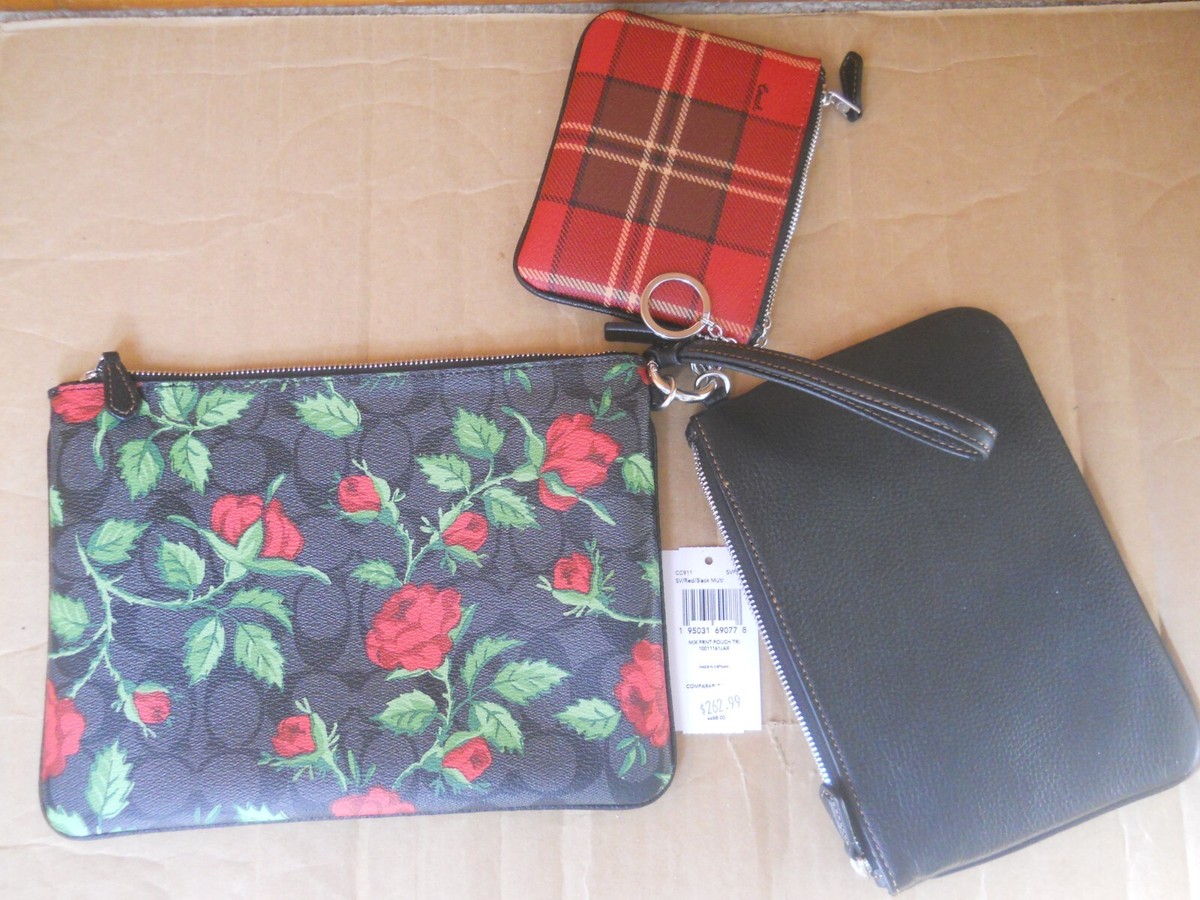 専用ページ③ NWT Coach Black Red MIXED PRINT POUCH TRIO Canvas & Leather CC911