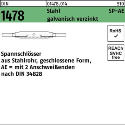 001478001040080000 Spannschloss DIN 1478 geschlossen SP-AE M 8 Stahl 3.6 galvan