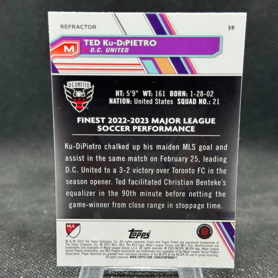 Ted Ku-DiPietro 2023 Topps Finest MLS Refractor Rookie D.C. United #59 - Image 2 of 2