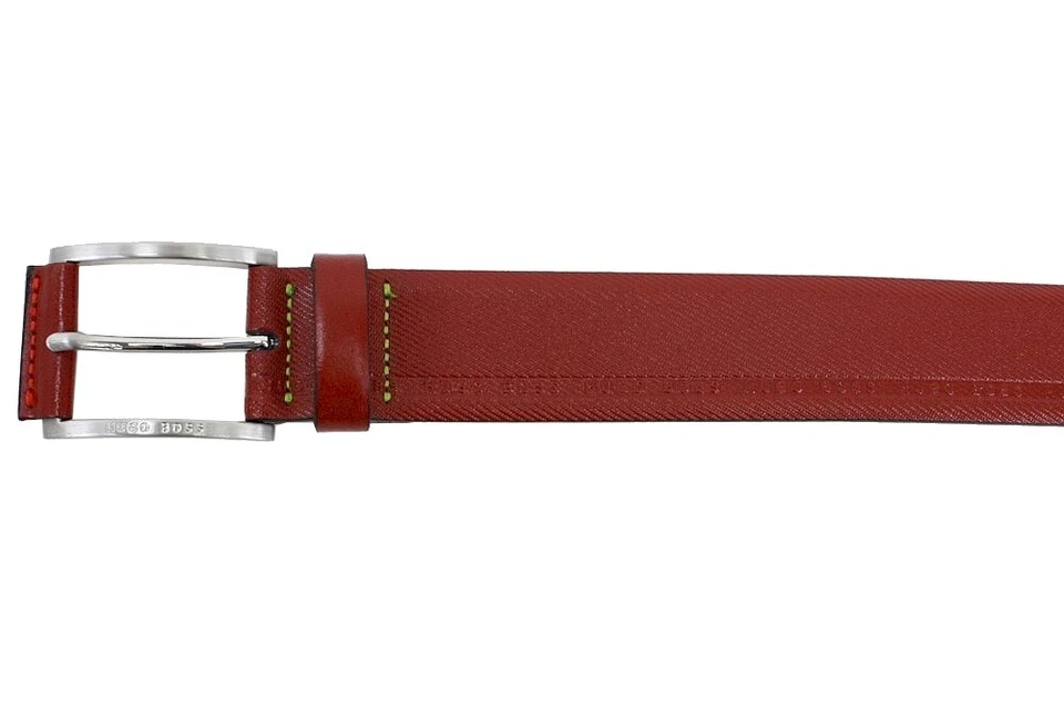Hugo Boss Men's Tymos Medium Red Leather Embossed Logo Belt Sz: 30 - Image 4 of 4