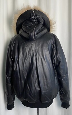 A Bathing Ape Bape Black Leather Sheepskin Puff Jacket Hooded Real