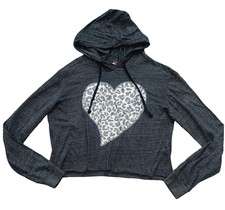 Lucy girls cropped distressed leopard heart pullover drawstring hoodie top L 14 