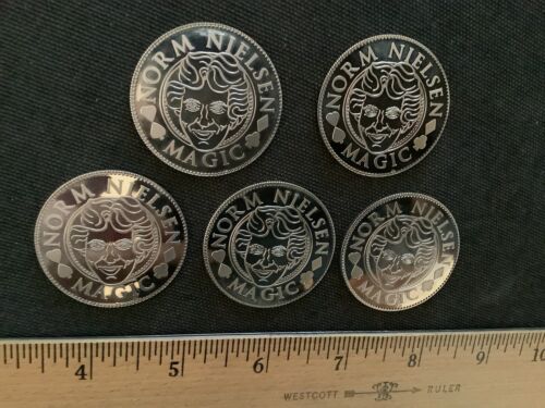 Magician Memorabilia Ephemera, 5 Norm Nielsen Tokens, Shiny Mint Condition