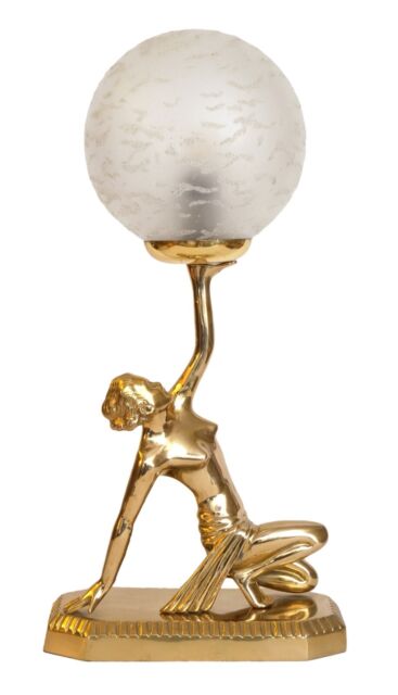 Sehr elegante Art Deco Figur Tischleuchte "GOLDEN GRACE" Messinglampe Tischlampe