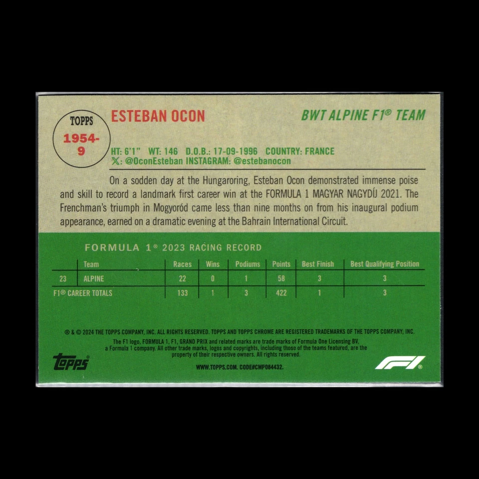 2024 Topps Chrome Formula 1 ESTEBAN OCON #1954-9 F1 1954 Topps Retro - Image 4 of 4