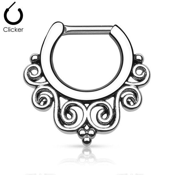 14GA or 16GA Septum Clicker Ring Tribal Swirls 4 Colors Options Septum Piercings