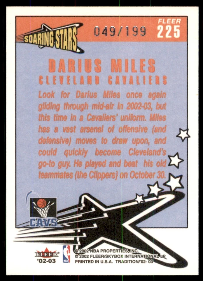 2002-03 Fleer Tradition Soaring Stars Crystal #225 Darius Miles /199 Cavaliers - Image 2 of 2