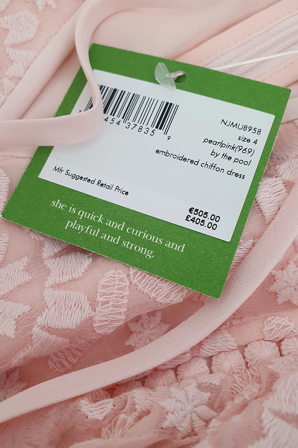 Abito in chiffon ricamato KATE SPADE rosa perla vicino alla piscina (US 4 UK 8)