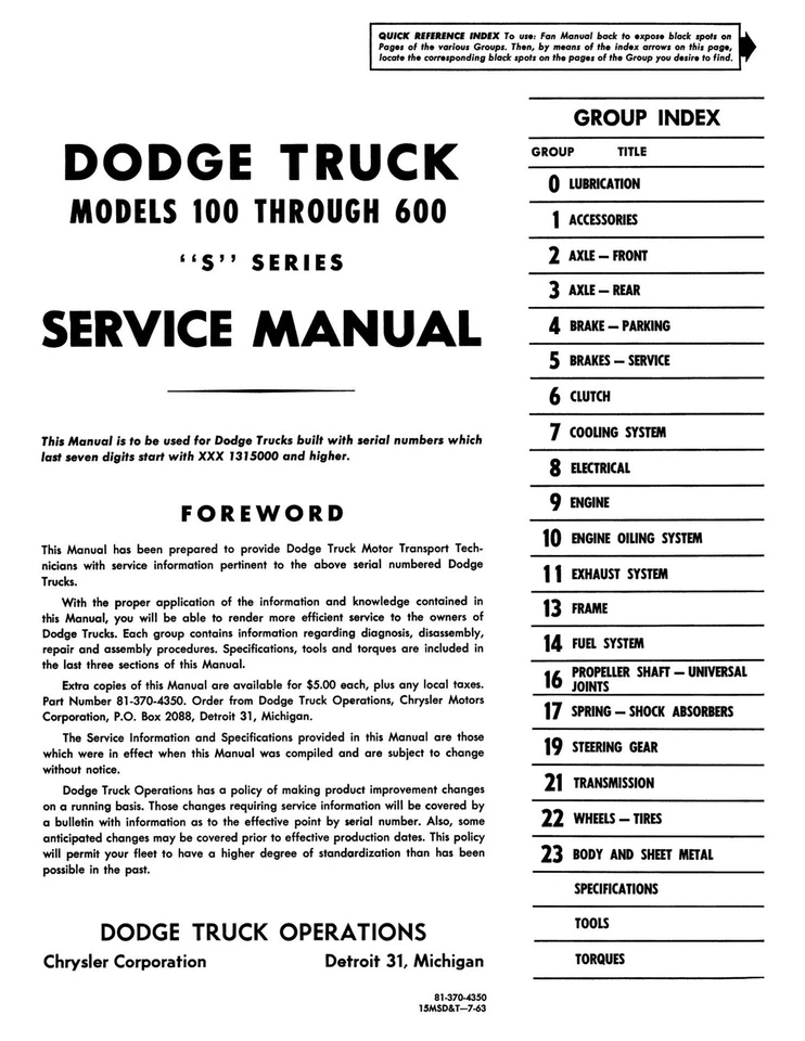 Dodge Truck 100-600 1964 manual de taller Foto 2 de 3