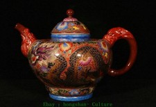 8.6"Enamel Colour Porcelain Dragon Beast Phonix Bird Pattern Wine Tea Pot Flagon