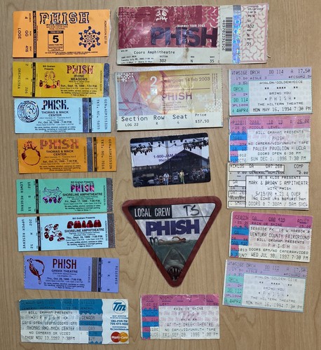 Lotto 18 biglietti vintage PHISH Stub LA Concert Tour 1994-03 Crew Lot California - Foto 1 di 11