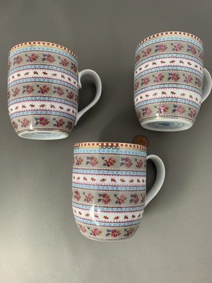 3x Pip Studio Kaffeebecher / Tassen Ø 6,6 cm  Chinese Goldrand Neuwertig