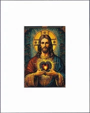 8X10" Matted Print Religious Christian Art Picture: Jesus Christ Sacred Heart