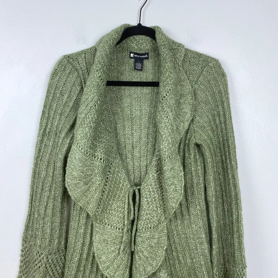 Valerie Bertinelli Sage Green Tie Front Duster Cardigan Fairycore Boho Small - Image 2 of 4