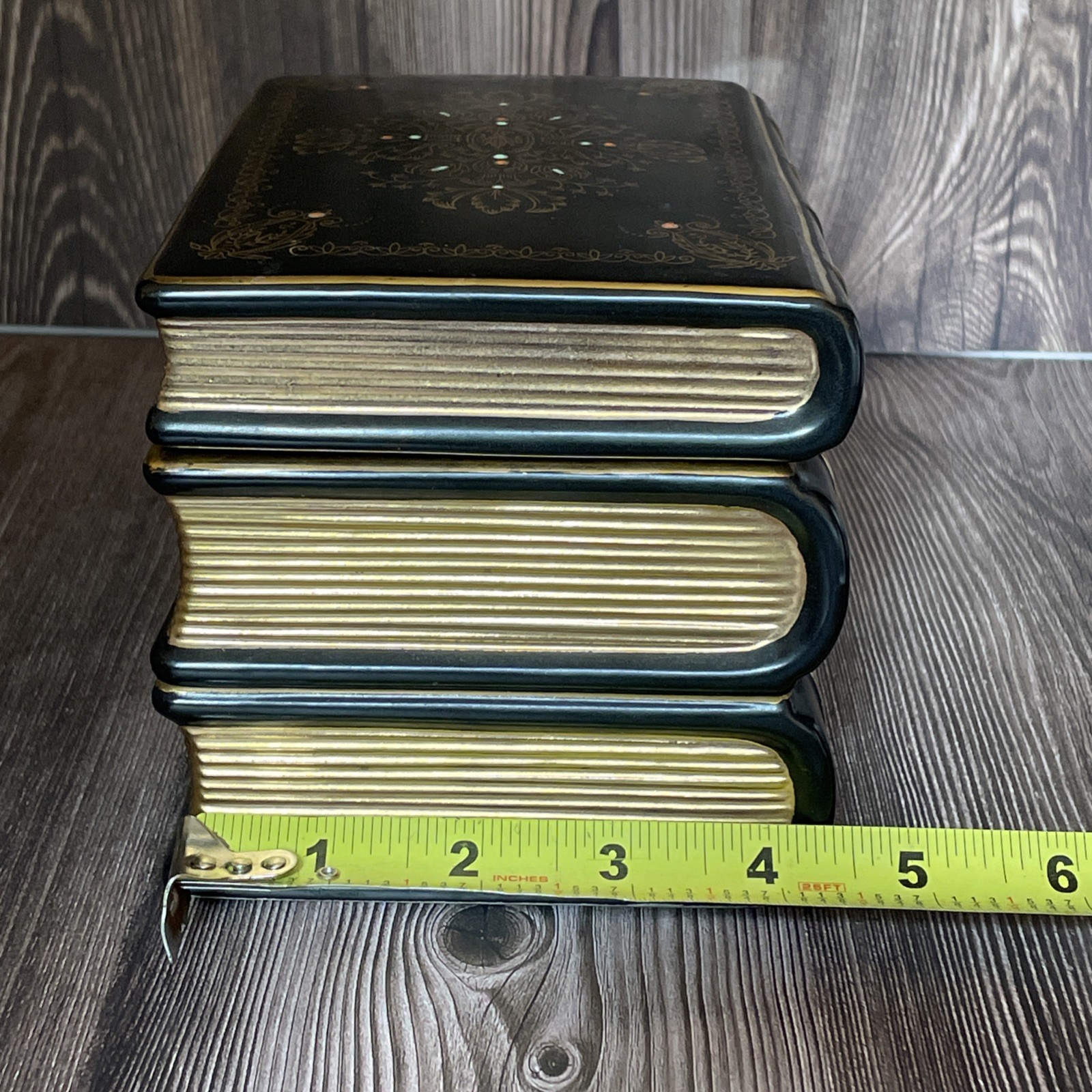 Decorative Book Shaped Ceramic Storage Trinket Box Black & Gold 7685