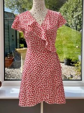 Red & Blue Floral Wrap Dress Short Sleeve Summer Dress Size S Small EU 36