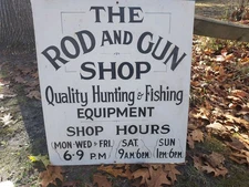 Vintage Original Fishing/ HUNTING SHOP MASONITE Advertising Sign