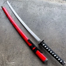 RED Japanese Samurai Sword KATANA High Carbon Steel Ninja Blade Dragon Tang Wood