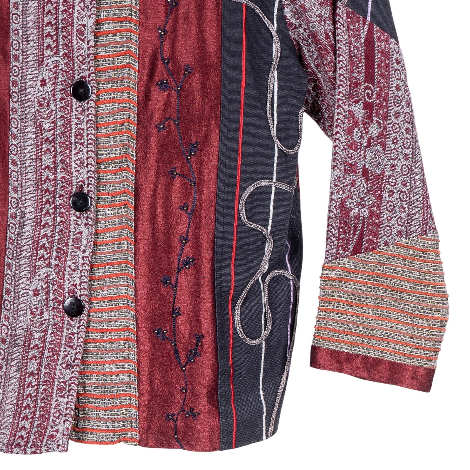 Boho VTG Jacket S Patchwork Textured Red Blue Met… - image 2