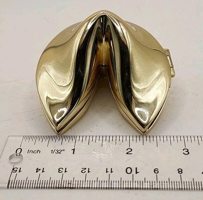Fortune Cookie Trinket Box Hinge Closure Chinese Lucky Fortune Gold Tone 3'' wide