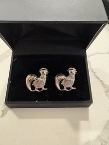 Vintage Rooster Chicken Cufflinks Silver Tone Novelty Men’s Dress Shirt Set