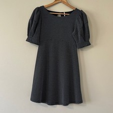Free People Black & White Swiss Dot Dress Short Puff Sleeve Keyhole Back XS