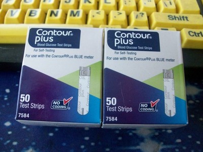 100 CONTOUR PLUS GLUCOSE TEST STRIPS, 2 X 50, EXP 6-30-2027, GOOD SEALED BOXES