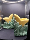 Vintage McCoy Blossom Tulip Planter Bookends Yellow With Green Leaves