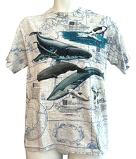 Vintage Mens Small T Shirt Sperm Whale Killer Whale Beluga Humpback Blue Whale