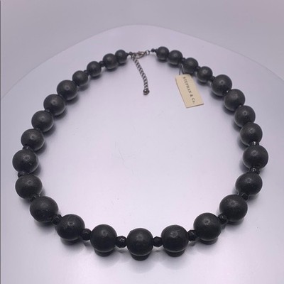Stephan & Co. Graduated Black Wood Beaded Necklace 20-22'' Adjustable Chunky