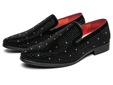 Chic Mens Rhinestone Slip on Pointed Toe Loafers Casual Driving Party Club Shoes