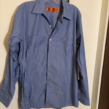 Red Kap Work Shirt Blue With White Stripes Men s Size M Long Sleeves