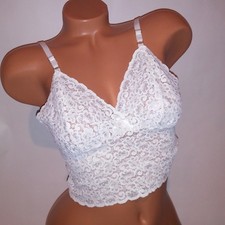 Vintage Bralette Bra Undercover Wear Large White Lace Allover Wireless