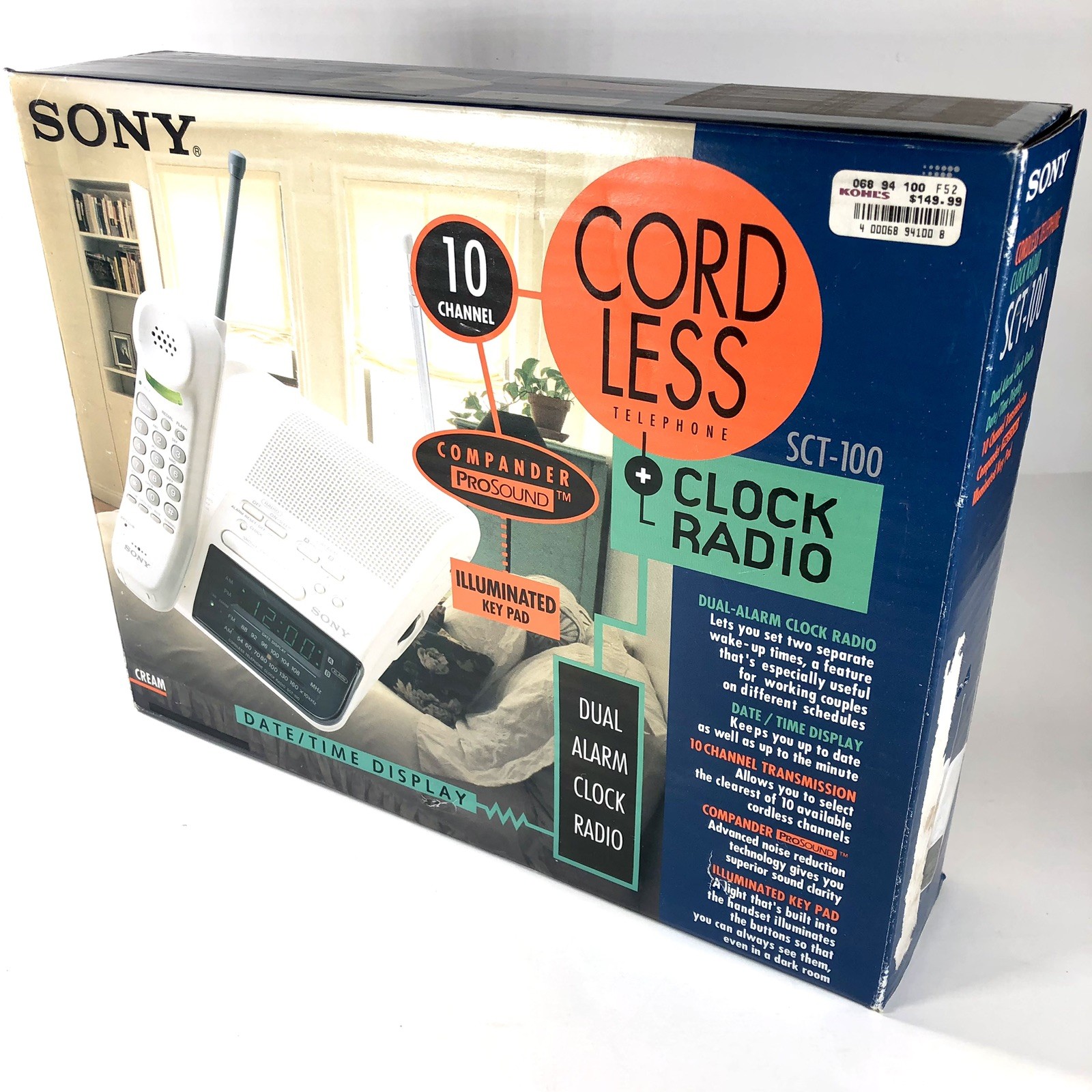 VTG SONY SCT-100 Cordless Phone Alarm Clock Radio NEW OPEN BOX *READ*