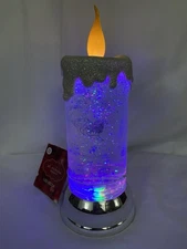 St. Nicholas Square Snow Globe Color Changing Christmas Candle Glitter NWT