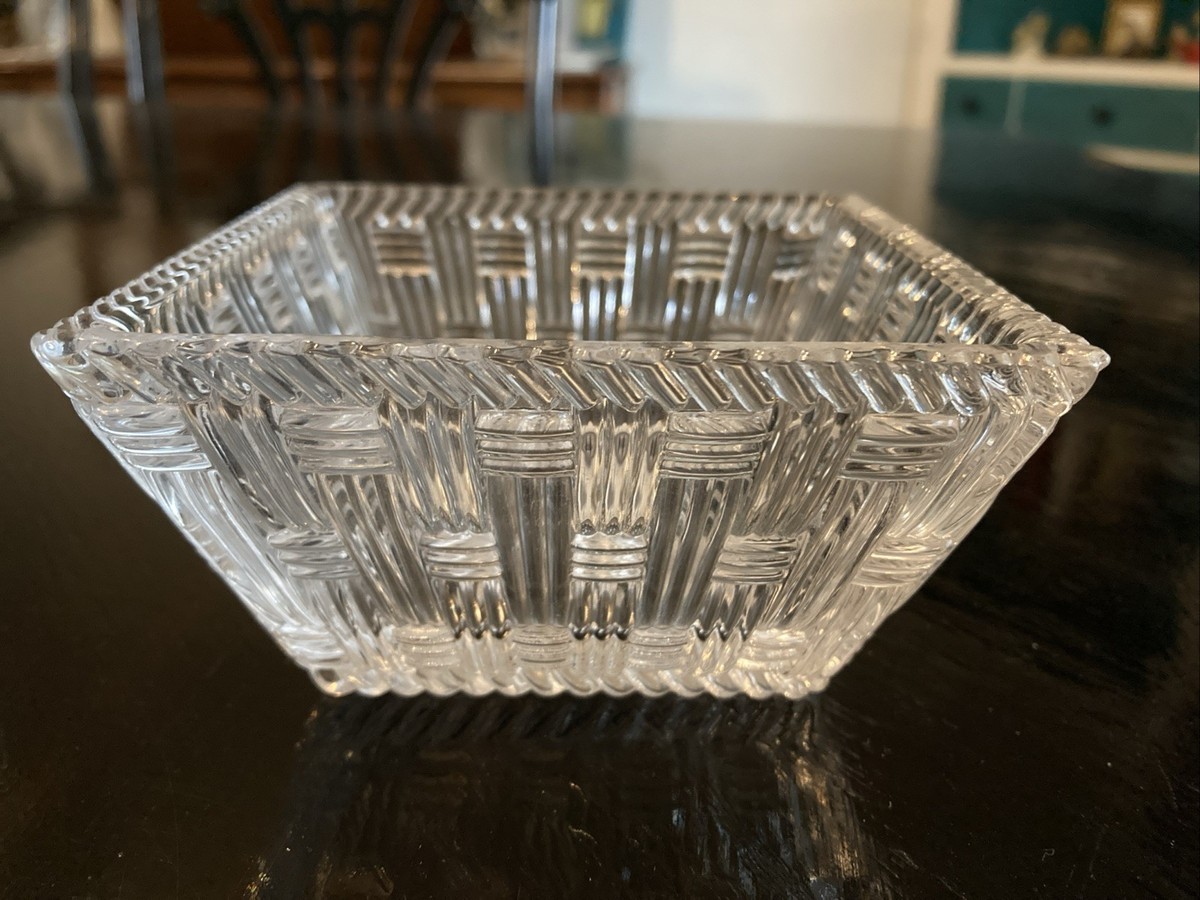 TIFFANY & CO Basketweave Crystal Glass Bowl Candy Trinket Dish 4