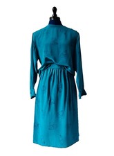 VINTAGE 70s/80s 100 Silk Teal Two Piece Skirt Set by Excelle Size 6