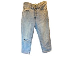 H M Mom Jeans Women  s US 8 High Rise Distressed Light Wash 100 Cotton Denim